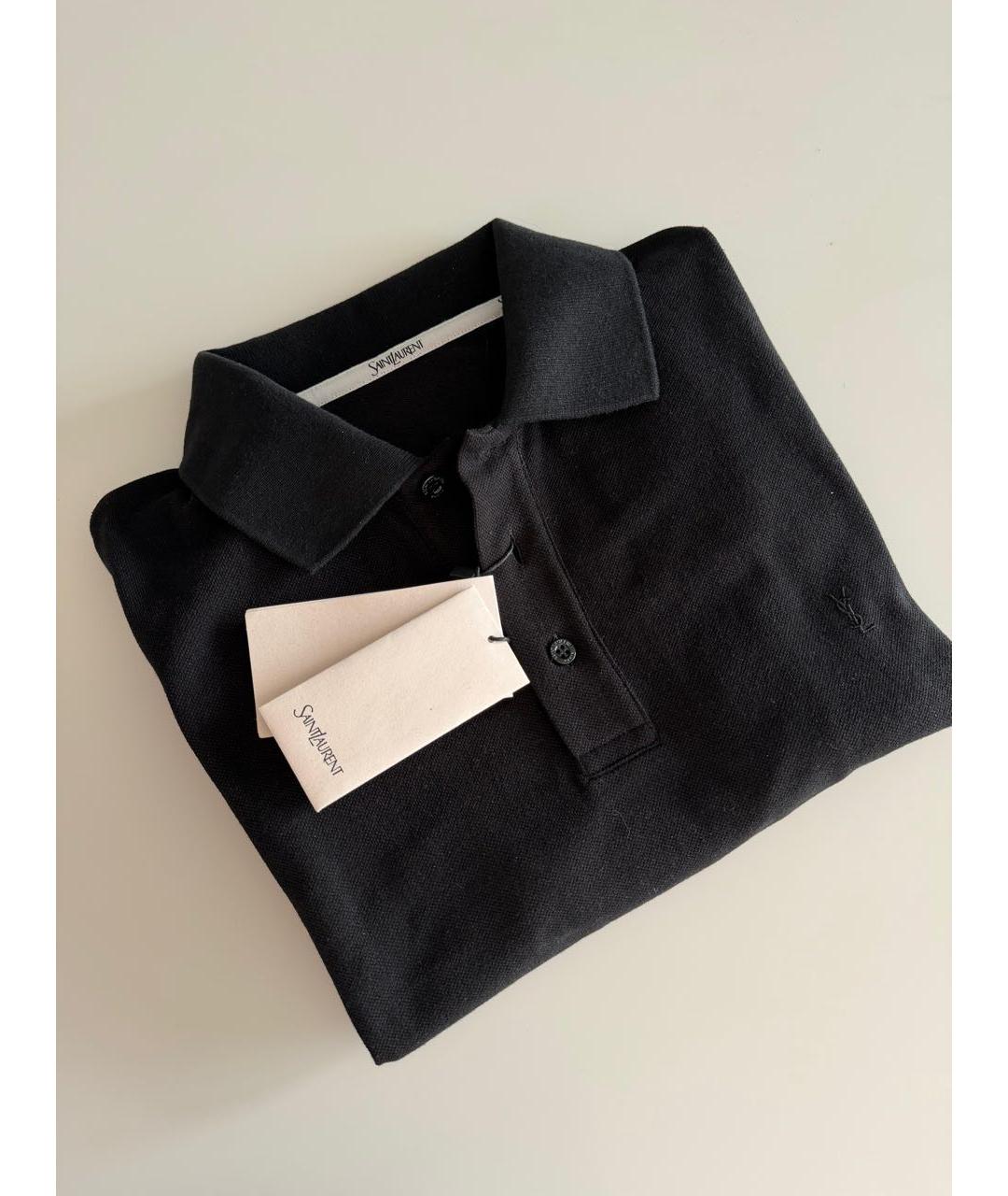 SAINT LAURENT Черное хлопко-полиэстеровое поло с коротким рукавом, фото 3