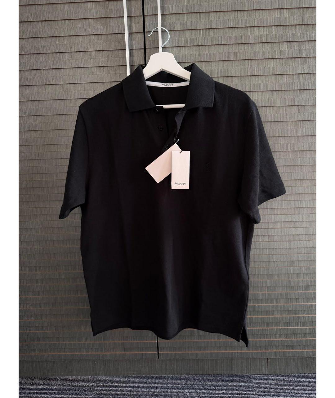 SAINT LAURENT Черное хлопко-полиэстеровое поло с коротким рукавом, фото 2