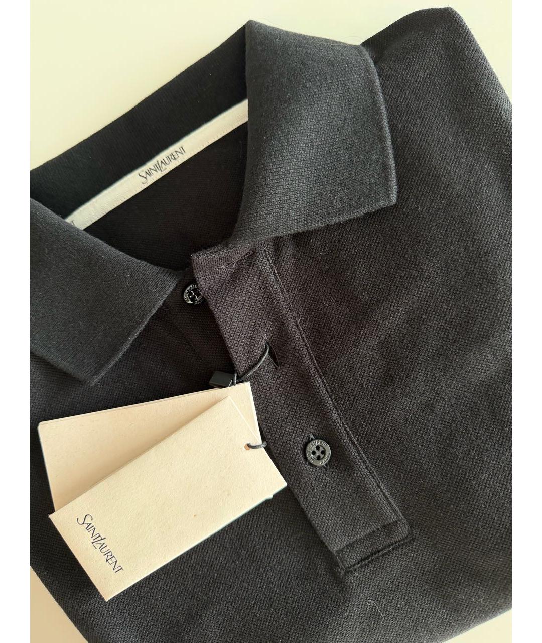 SAINT LAURENT Черное хлопко-полиэстеровое поло с коротким рукавом, фото 5