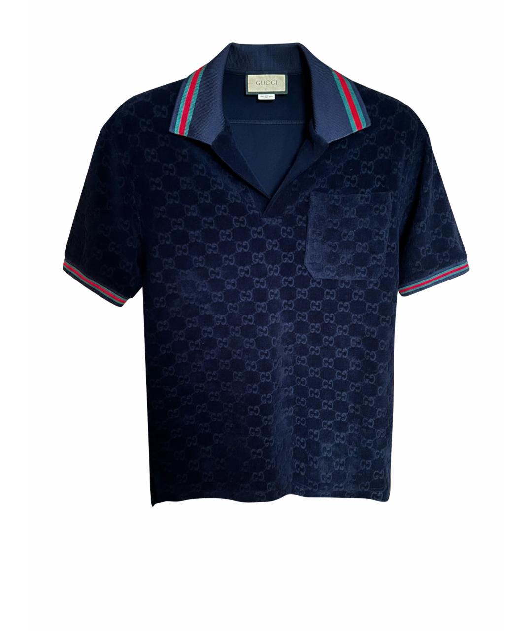 GUCCI Темно-синее хлопковое поло с коротким рукавом, фото 1