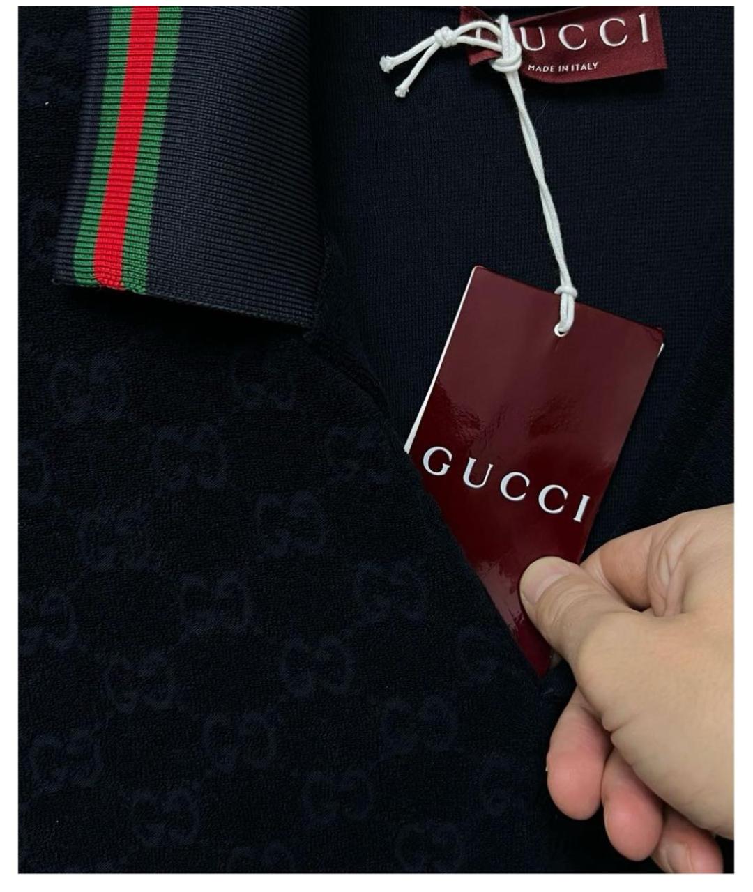 GUCCI Темно-синее хлопковое поло с коротким рукавом, фото 3