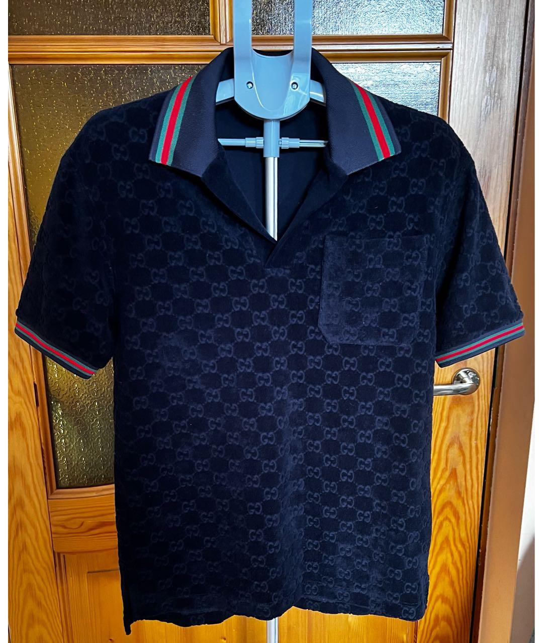GUCCI Темно-синее хлопковое поло с коротким рукавом, фото 7