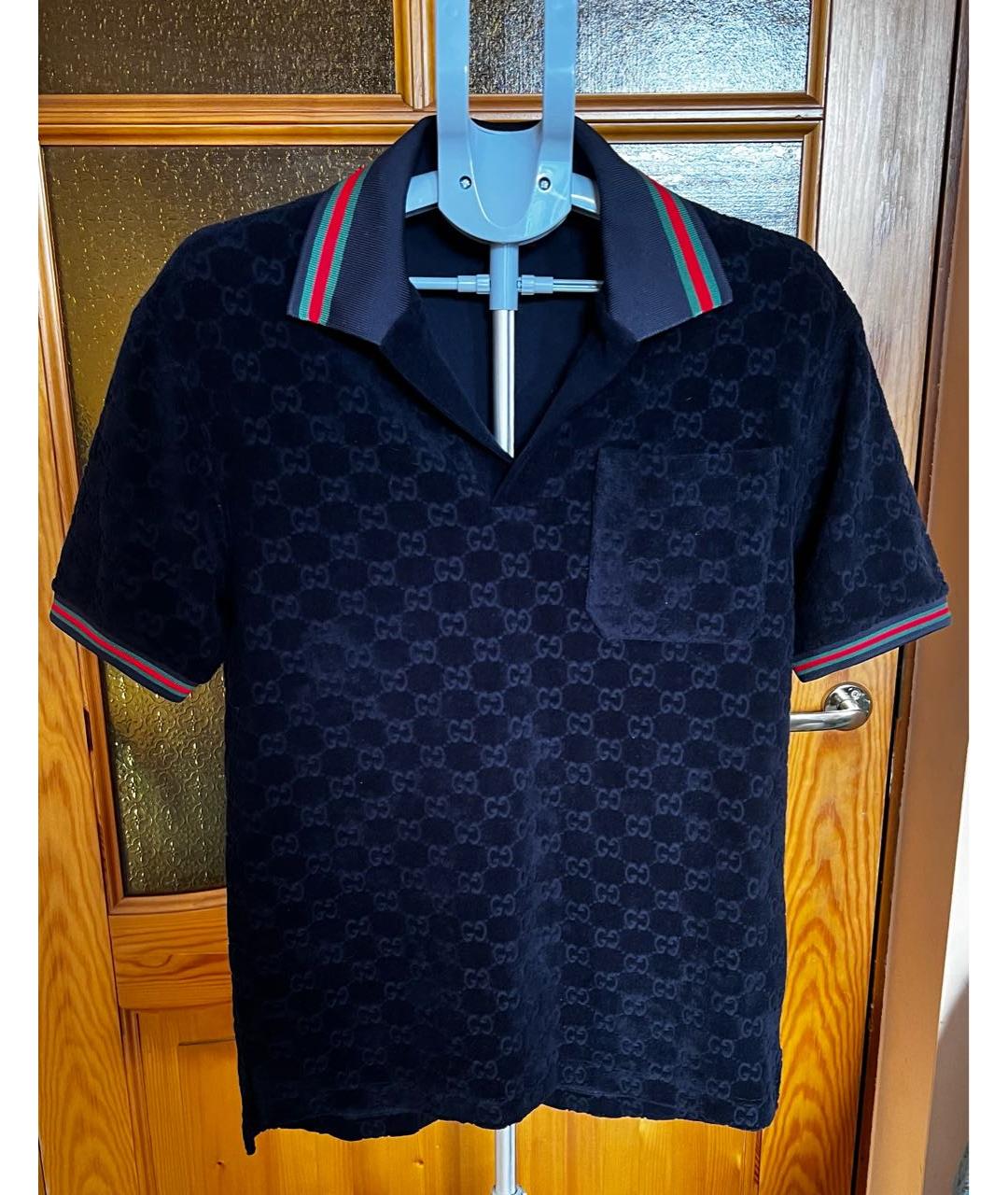 GUCCI Темно-синее хлопковое поло с коротким рукавом, фото 5