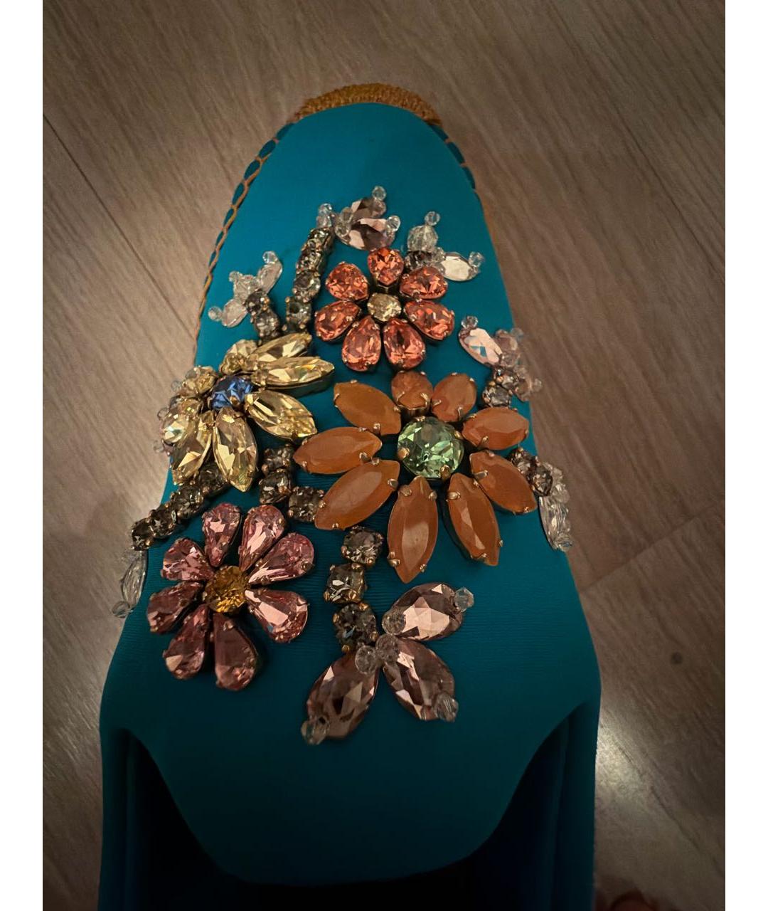DOLCE&GABBANA Бирюзовые текстильные слипоны, фото 5
