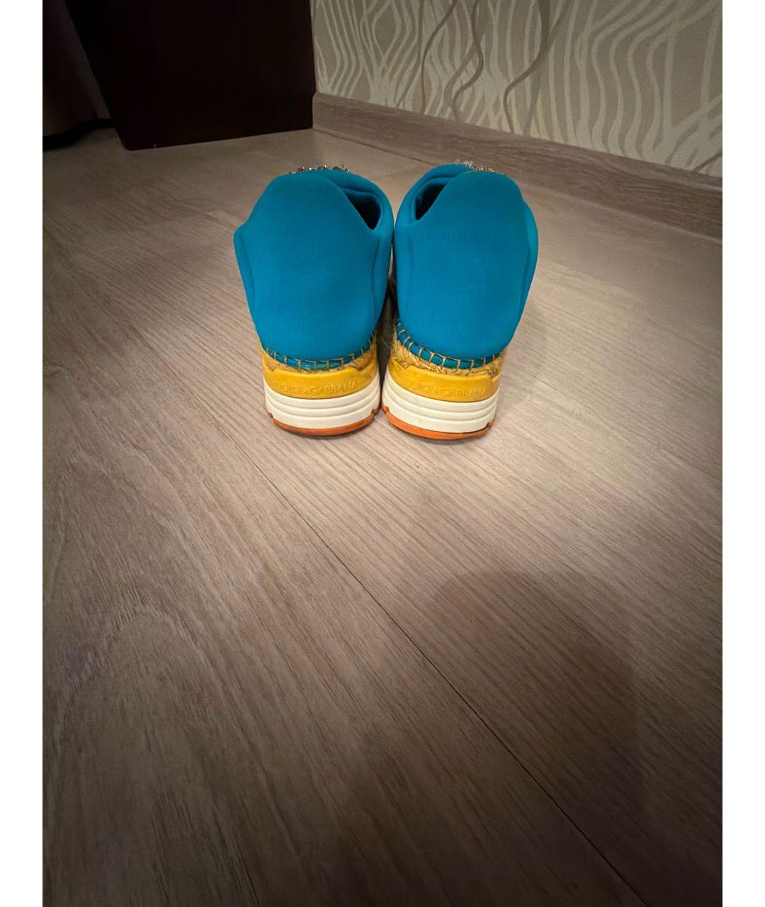 DOLCE&GABBANA Бирюзовые текстильные слипоны, фото 4