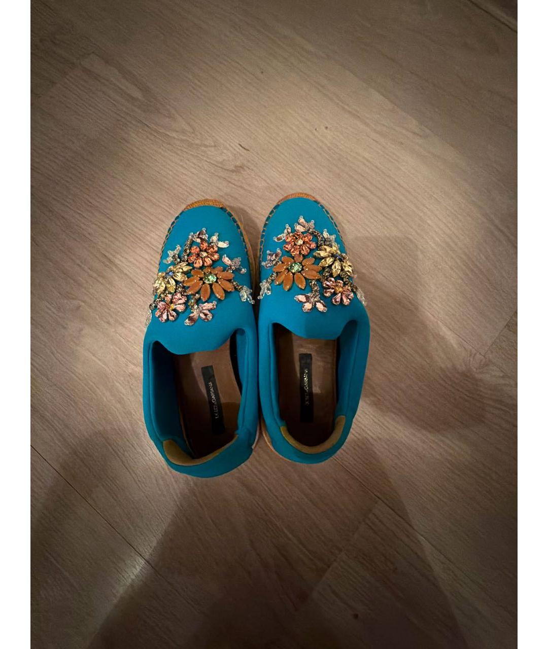 DOLCE&GABBANA Бирюзовые текстильные слипоны, фото 3