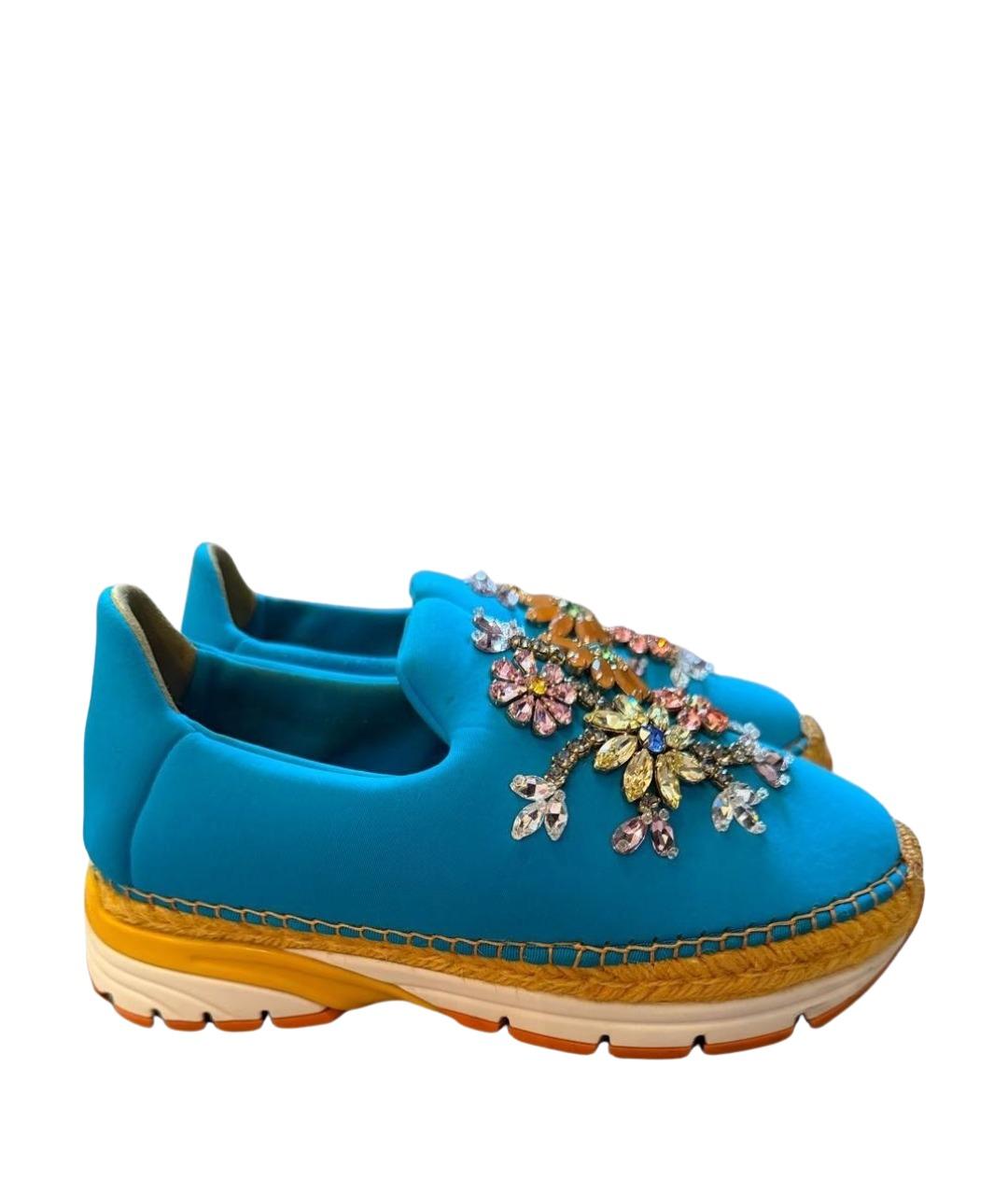 DOLCE&GABBANA Бирюзовые текстильные слипоны, фото 1