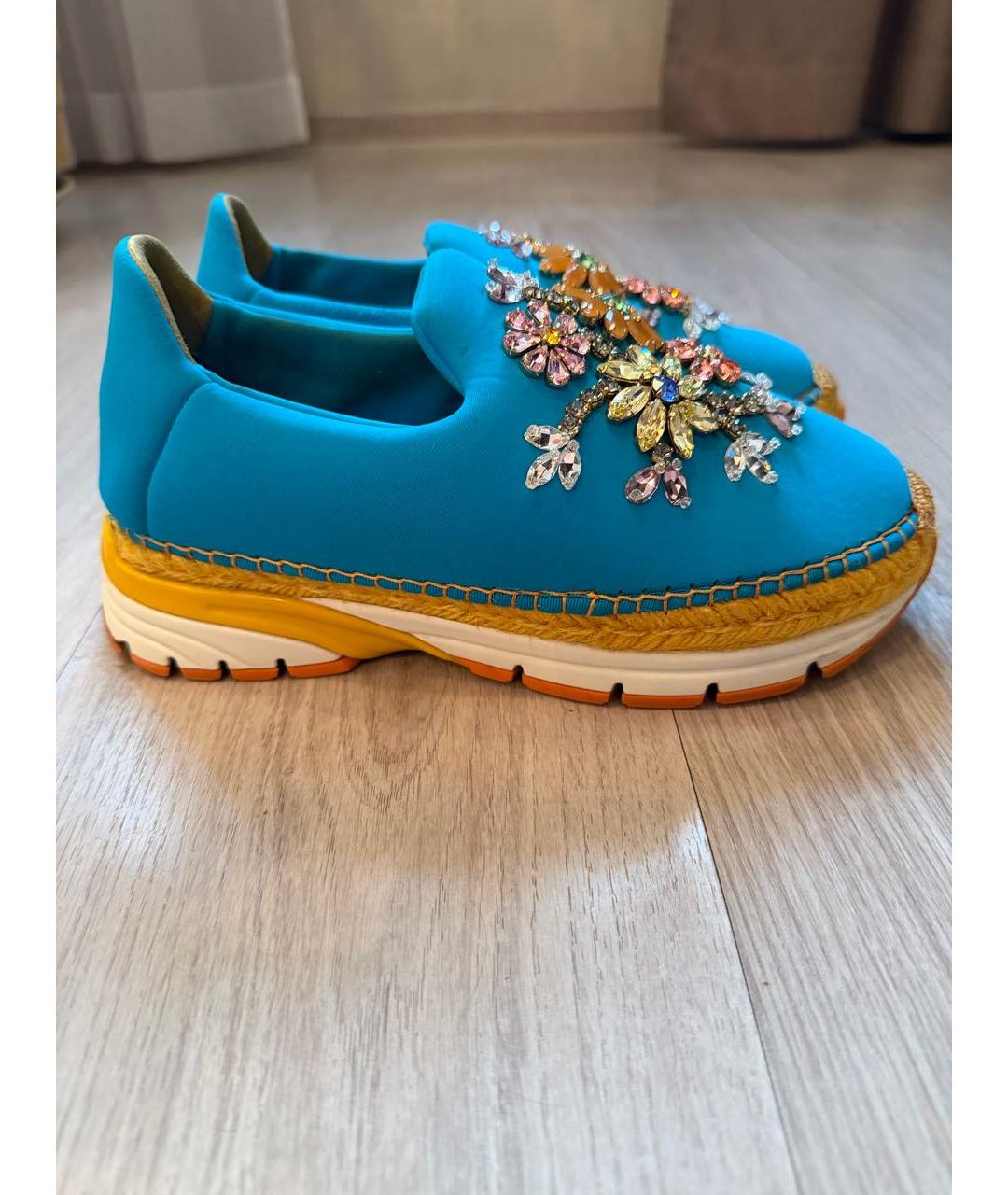 DOLCE&GABBANA Бирюзовые текстильные слипоны, фото 8