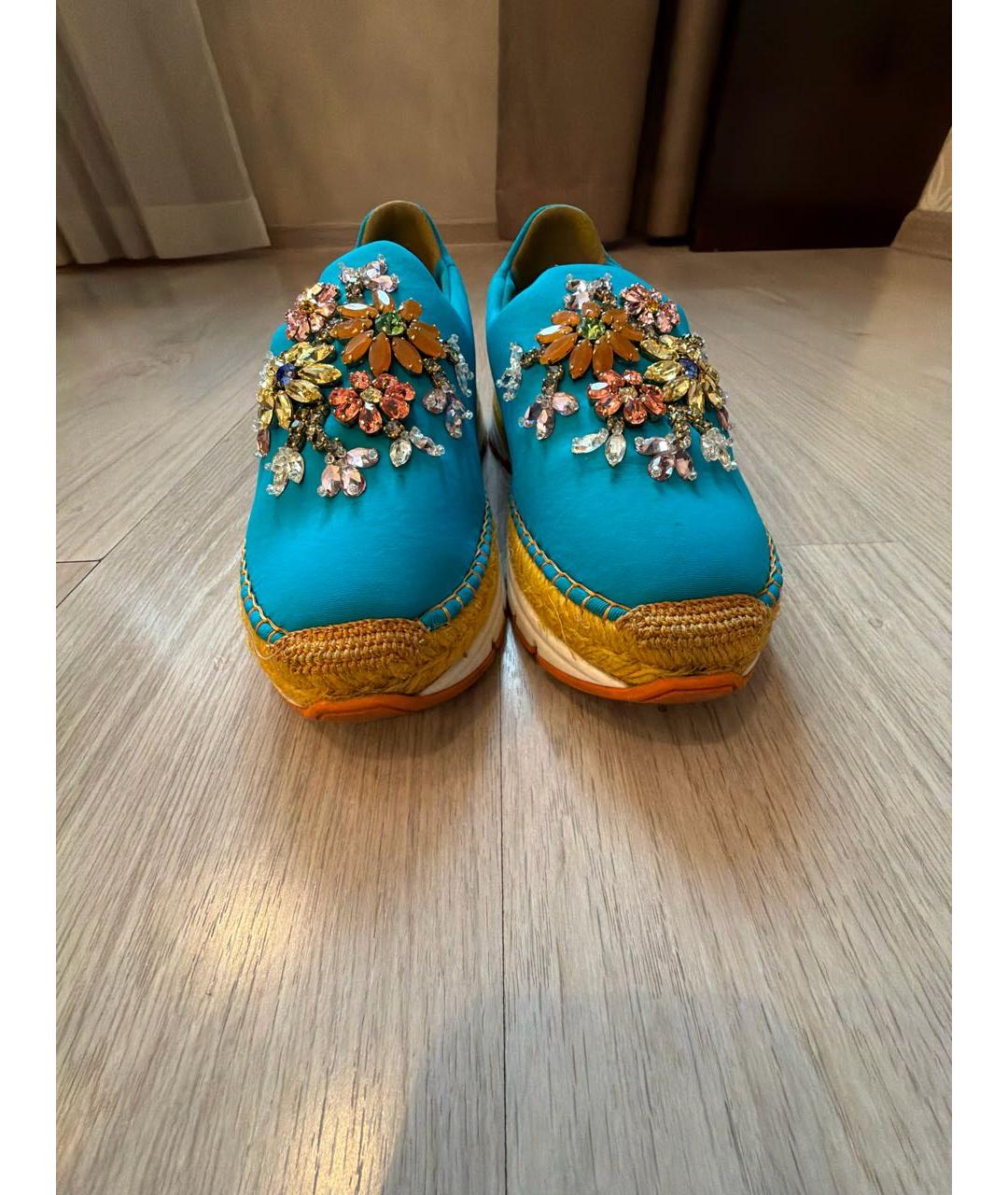 DOLCE&GABBANA Бирюзовые текстильные слипоны, фото 2