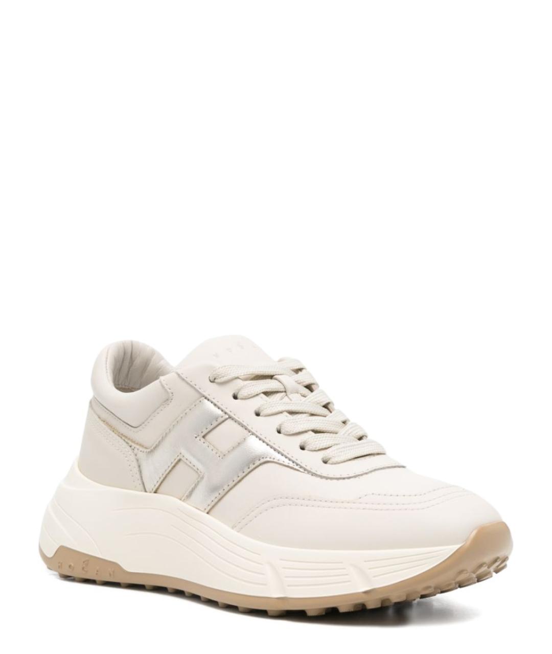 HOGAN Бежевые кожаные кроссовки, фото 4