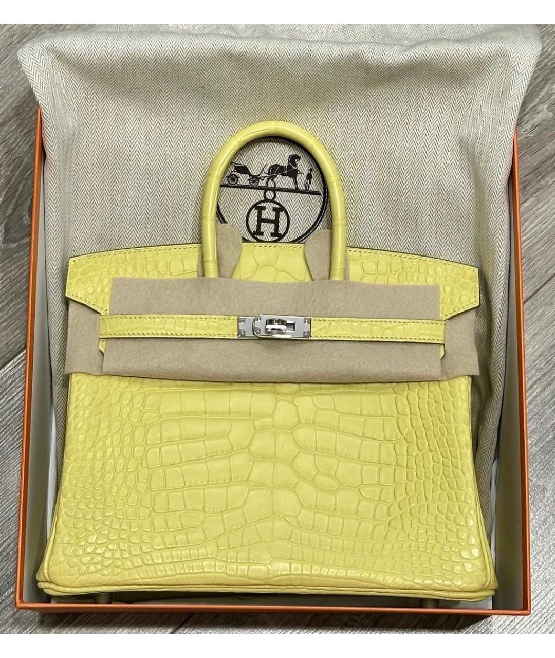 HERMES Желтая сумка с короткими ручками из экзотической кожи, фото 6