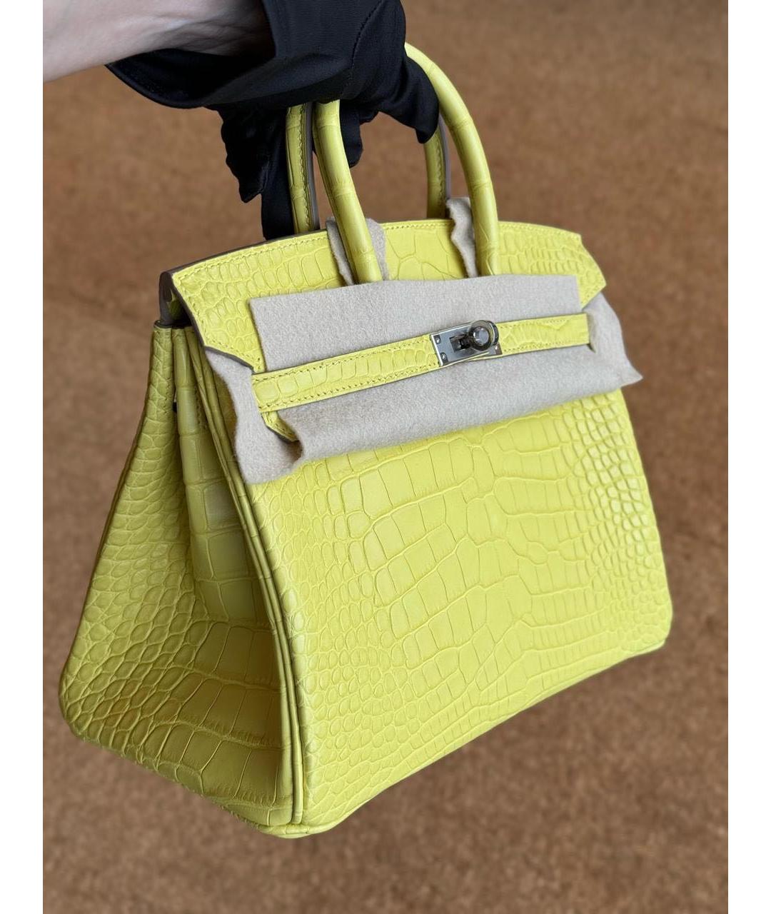 HERMES Желтая сумка с короткими ручками из экзотической кожи, фото 5