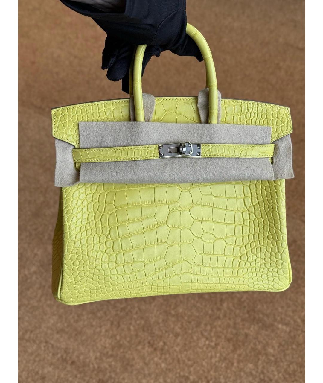 HERMES Желтая сумка с короткими ручками из экзотической кожи, фото 2