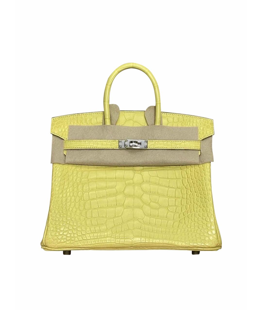 HERMES Желтая сумка с короткими ручками из экзотической кожи, фото 1