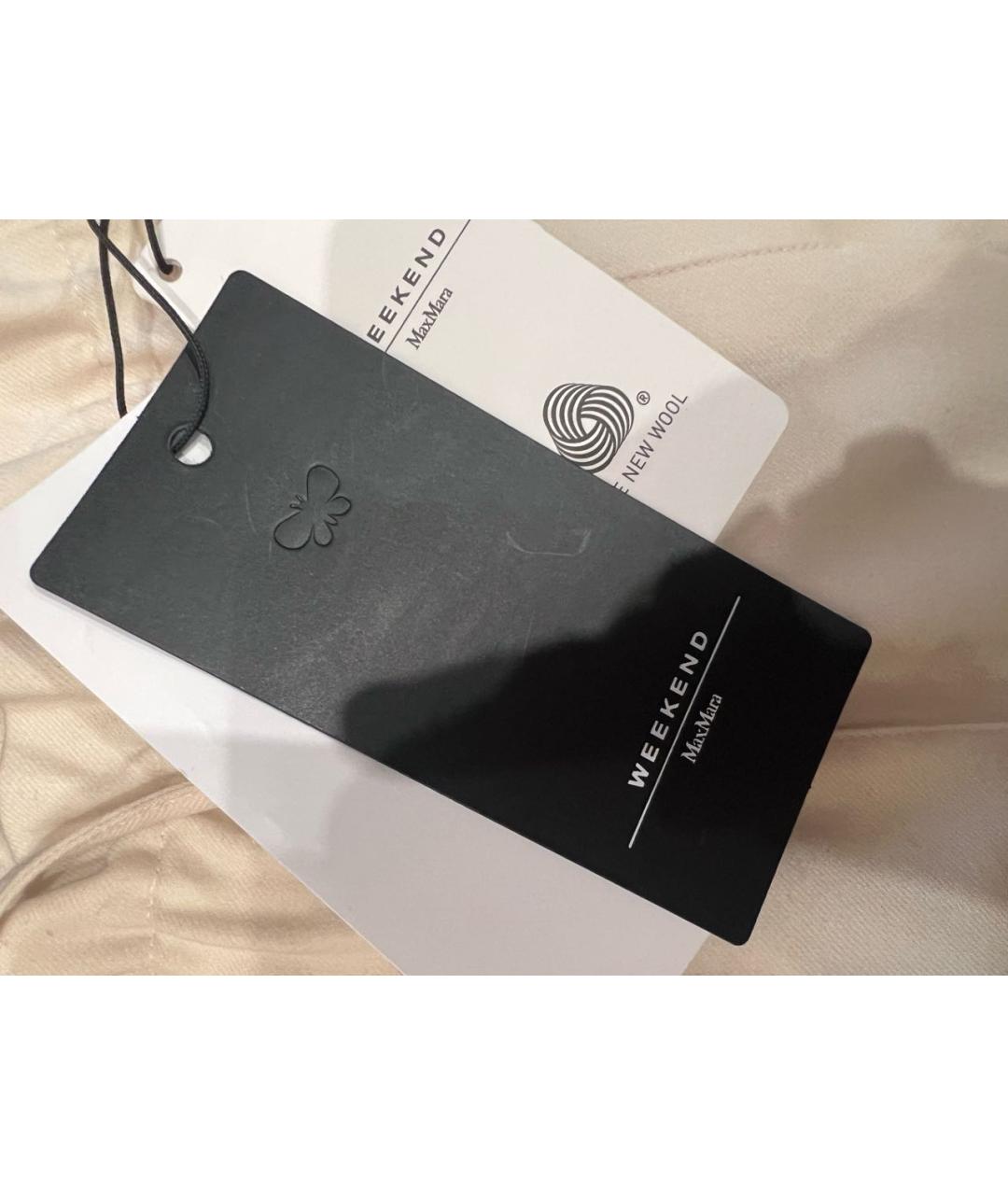 WEEKEND MAX MARA Бежевые шерстяные прямые брюки, фото 4