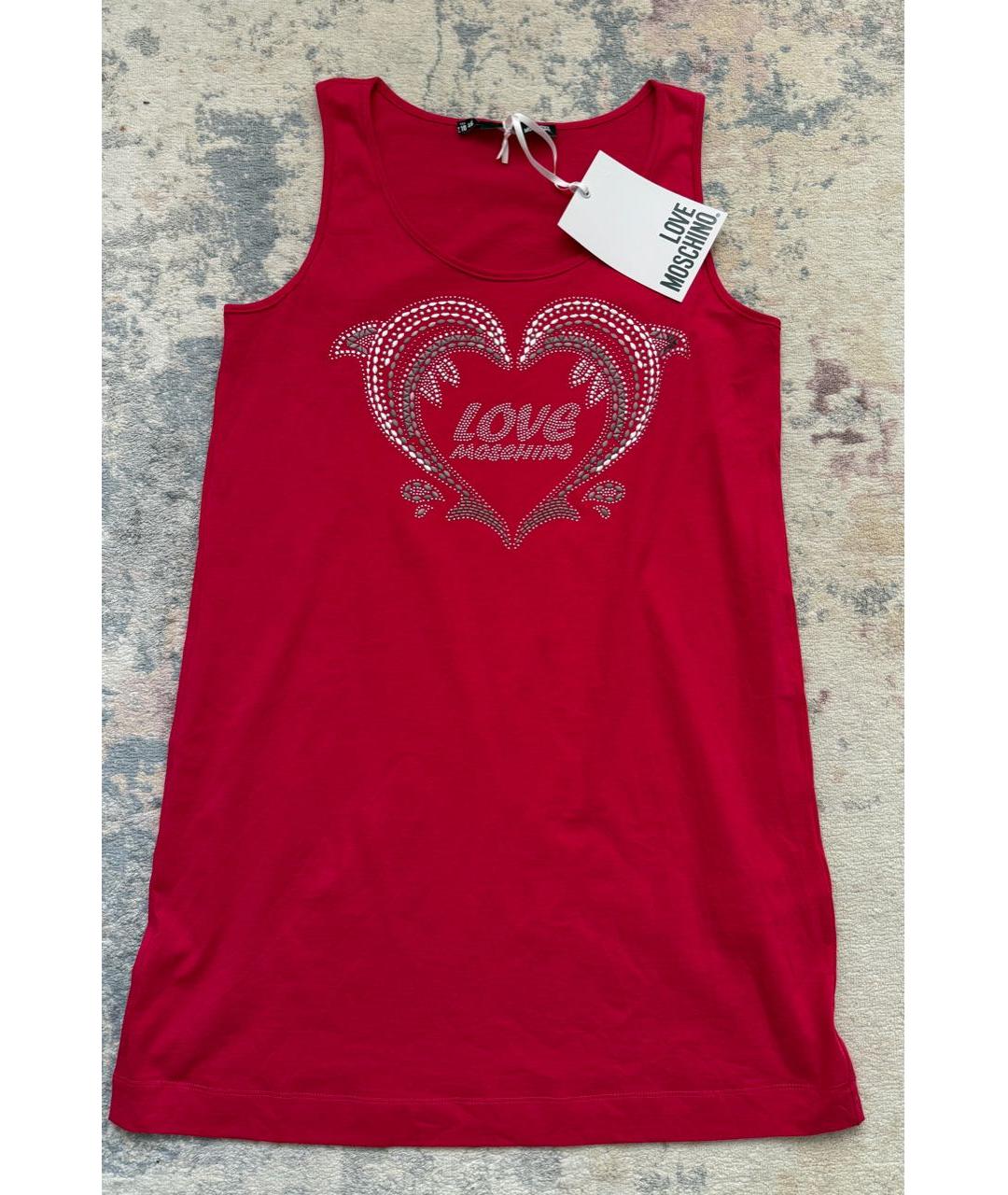 LOVE MOSCHINO Красное хлопко-эластановое повседневное платье, фото 6