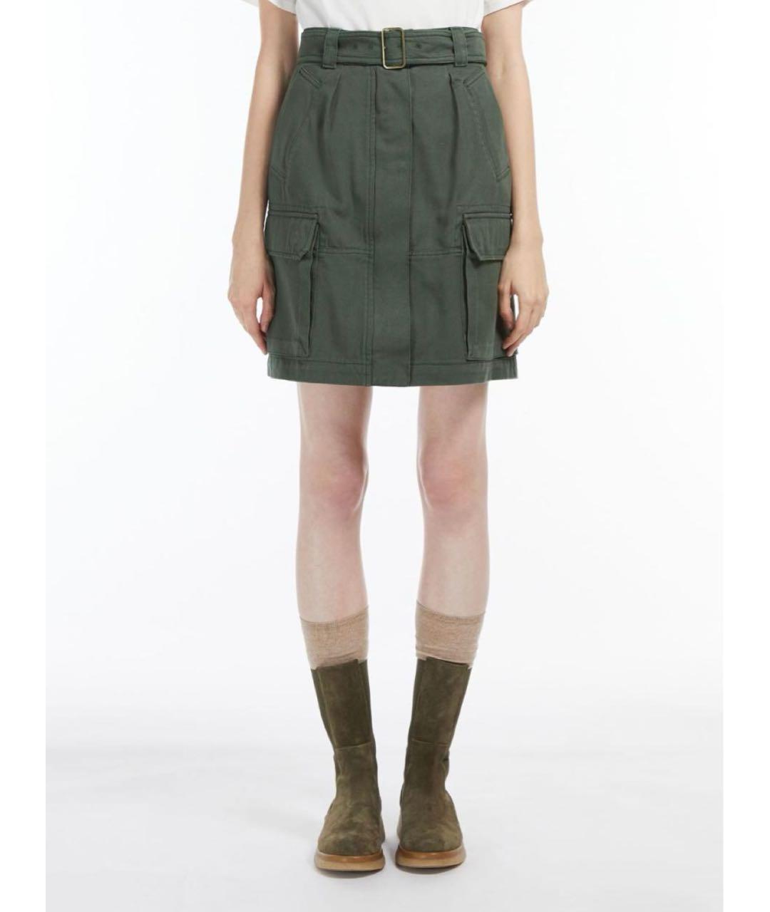 WEEKEND MAX MARA Зеленая хлопковая юбка мини, фото 6