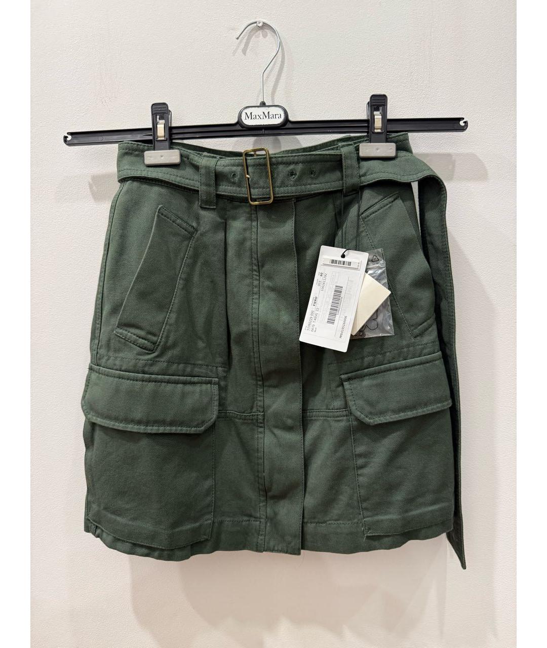 WEEKEND MAX MARA Зеленая хлопковая юбка мини, фото 8