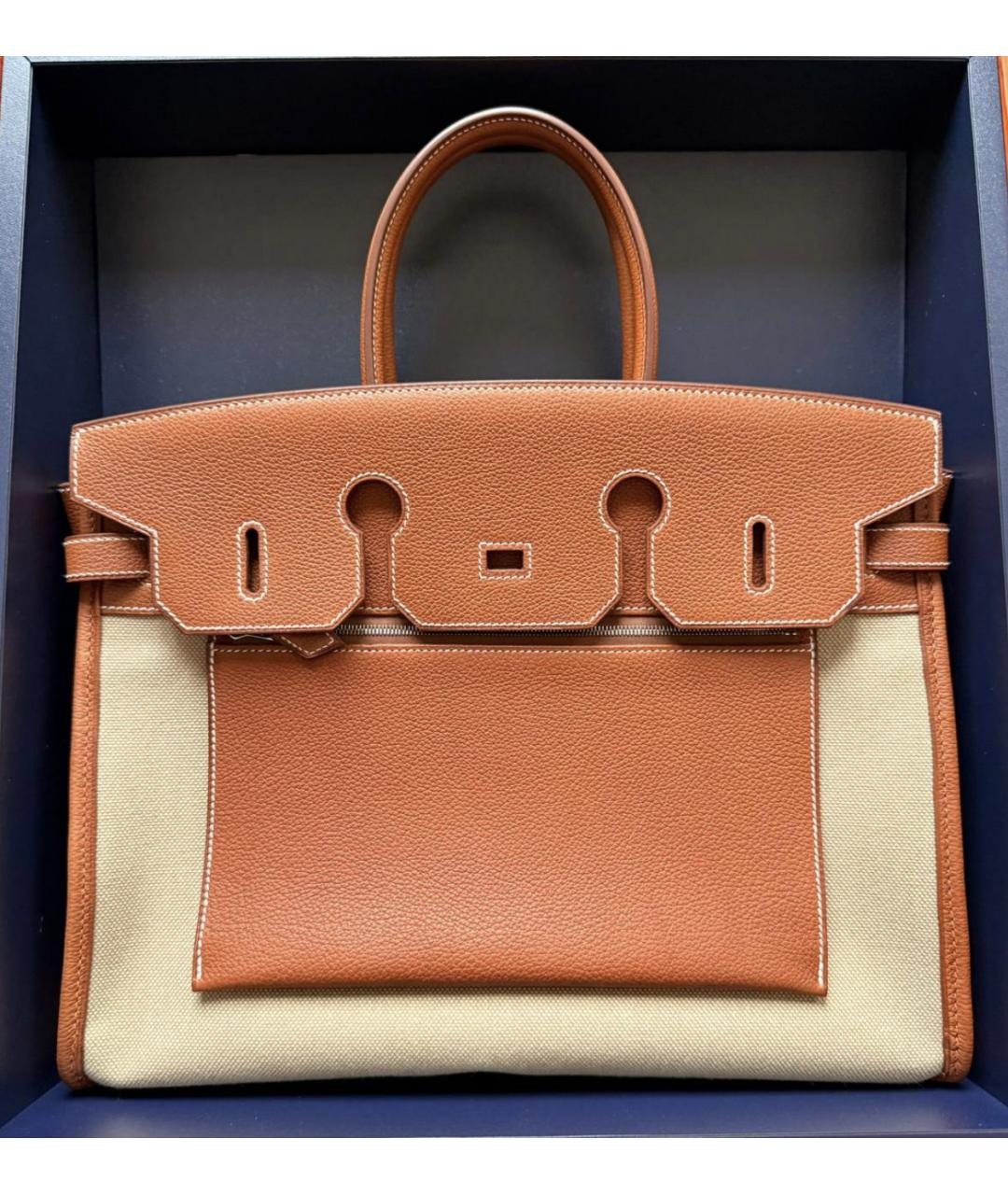 HERMES Бежевая кожаная сумка с короткими ручками, фото 2