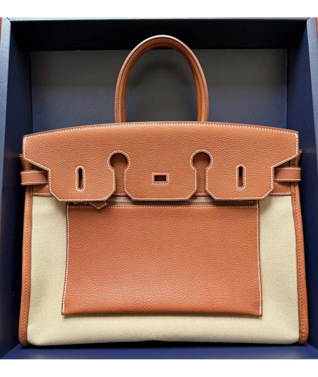 HERMES Бежевая кожаная сумка с короткими ручками, фото 3