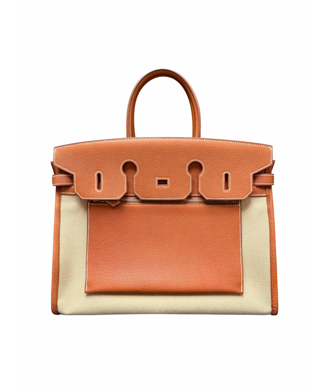 HERMES Бежевая кожаная сумка с короткими ручками, фото 1