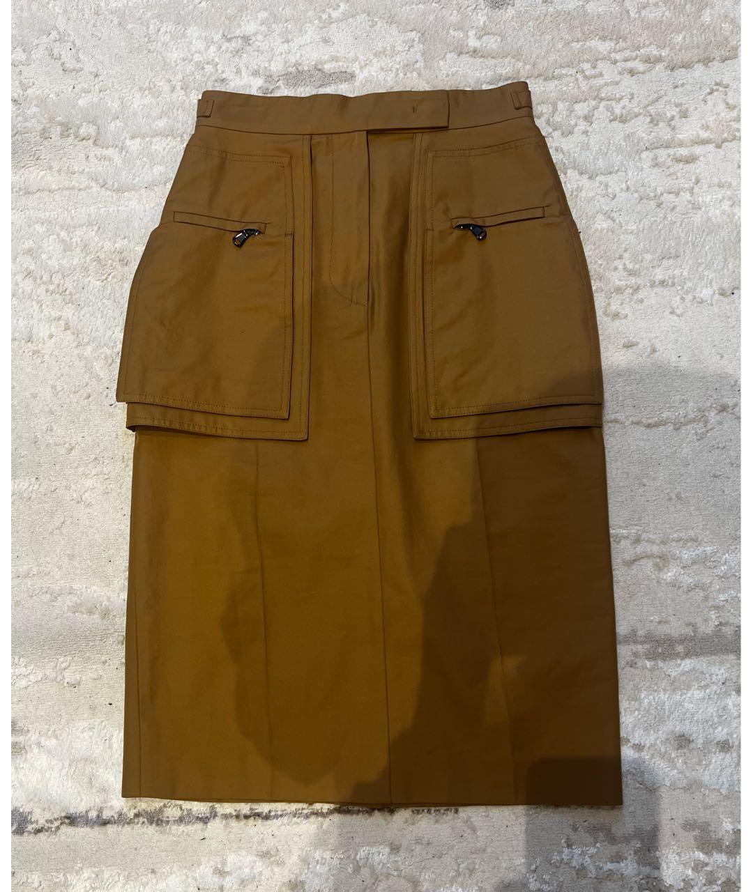 MAX MARA Горчичная хлопковая юбка миди, фото 2