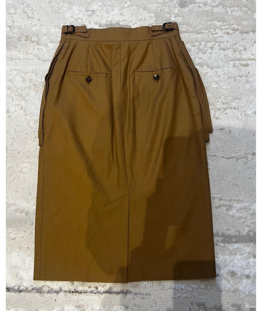 MAX MARA Горчичная хлопковая юбка миди, фото 3