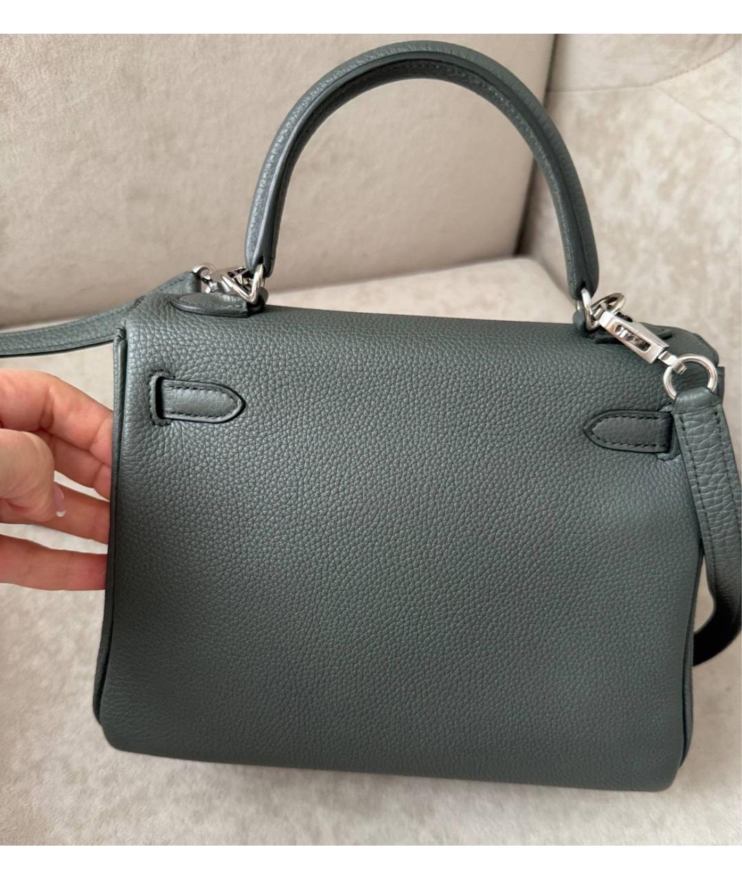 HERMES Серая кожаная сумка с короткими ручками, фото 3