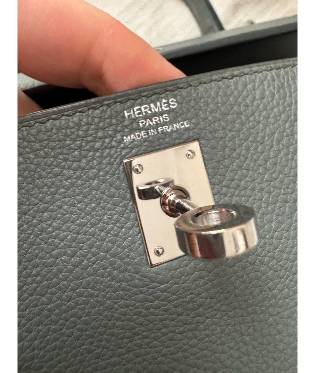 HERMES Серая кожаная сумка с короткими ручками, фото 6