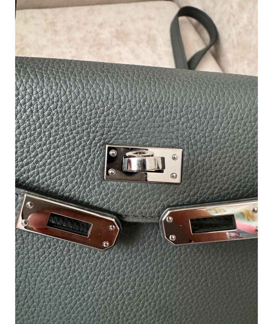 HERMES Серая кожаная сумка с короткими ручками, фото 5