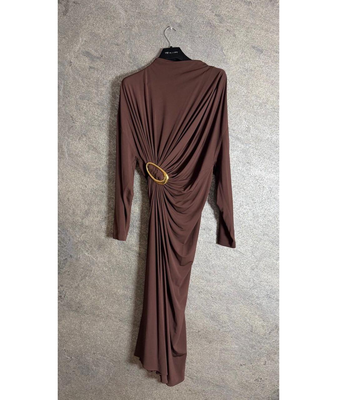 BOTTEGA VENETA Коричневое вискозное вечернее платье, фото 5