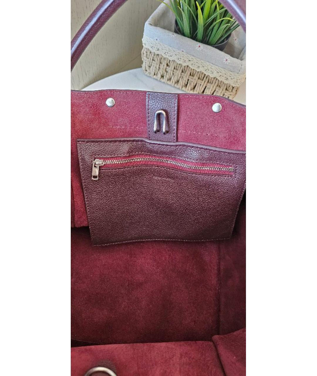CELINE Бордовая кожаная сумка тоут, фото 6