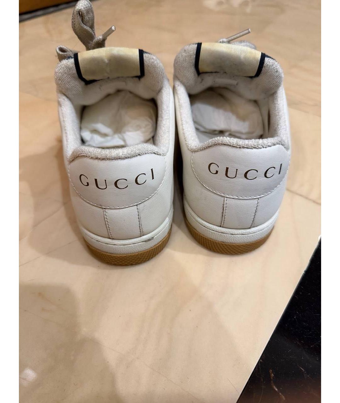 GUCCI Бежевые кожаные низкие кроссовки / кеды, фото 5