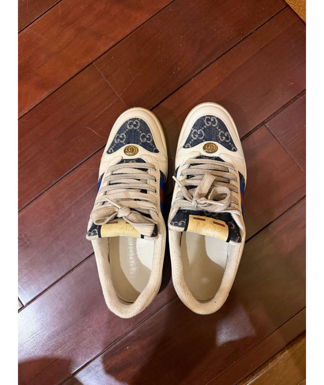 GUCCI Бежевые кожаные низкие кроссовки / кеды, фото 4