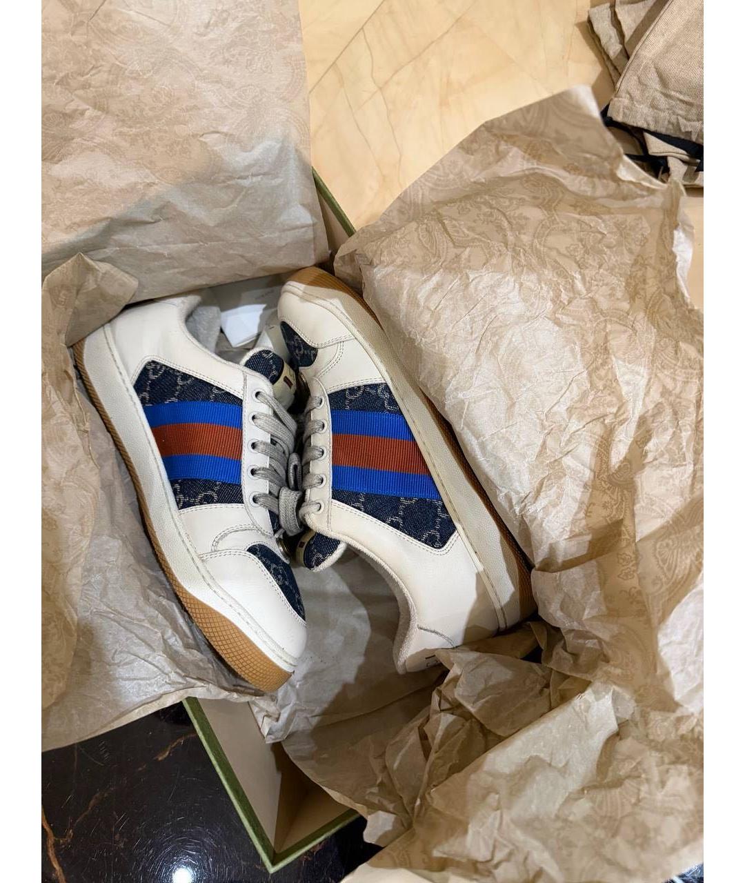 GUCCI Бежевые кожаные низкие кроссовки / кеды, фото 7