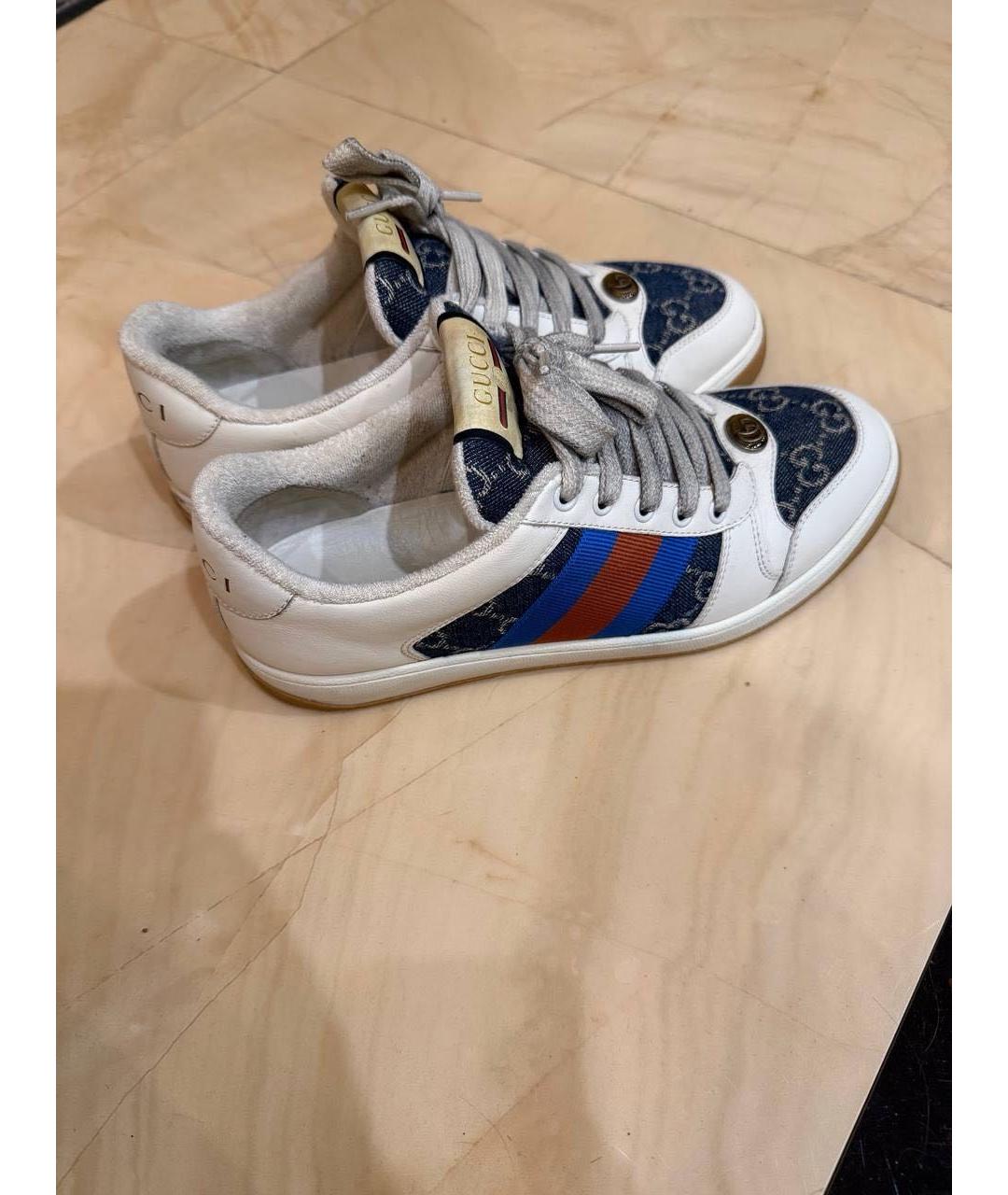 GUCCI Бежевые кожаные низкие кроссовки / кеды, фото 2