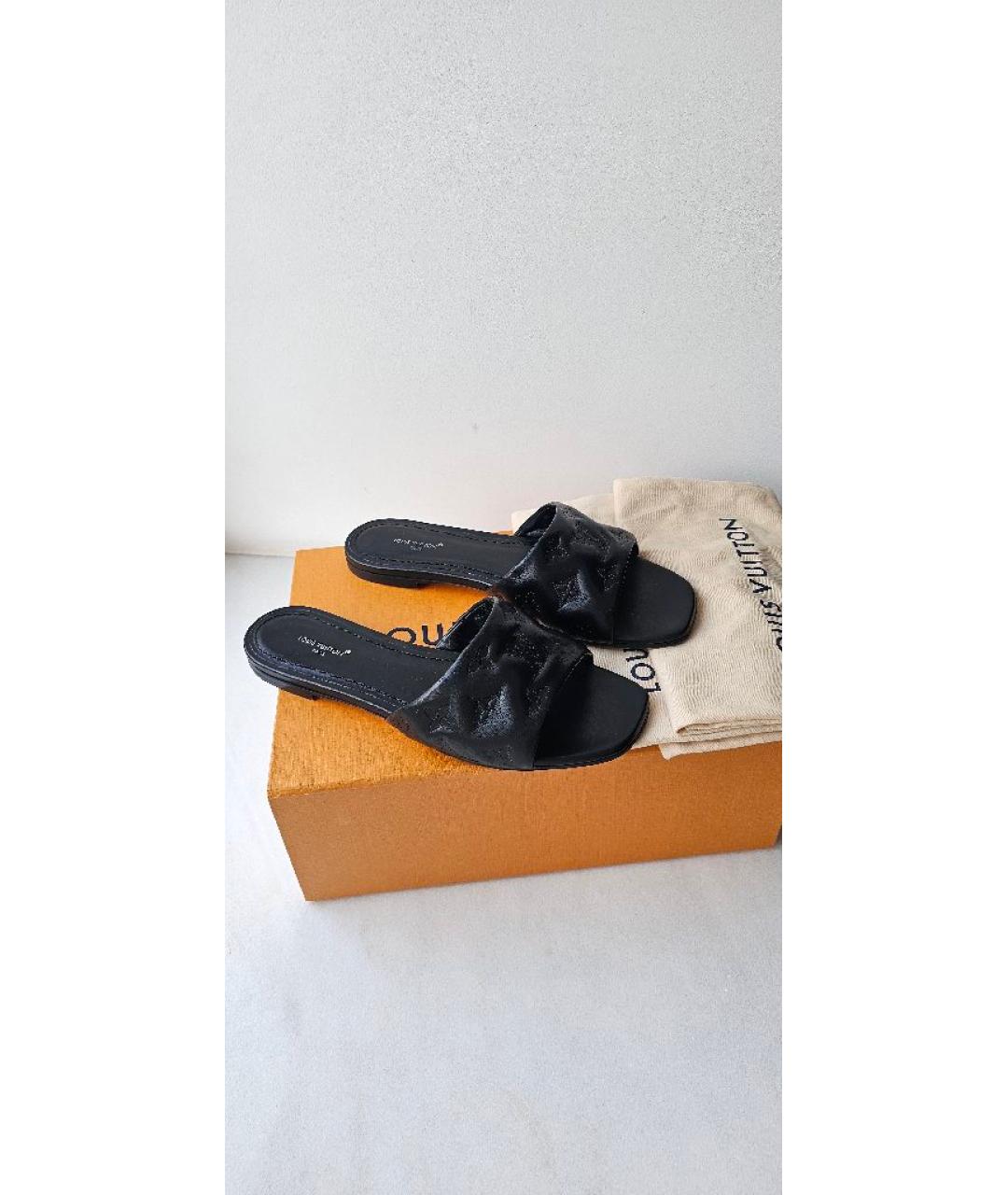 LOUIS VUITTON Черные кожаные шлепанцы, фото 10
