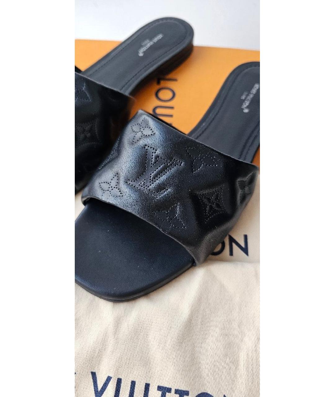 LOUIS VUITTON Черные кожаные шлепанцы, фото 9