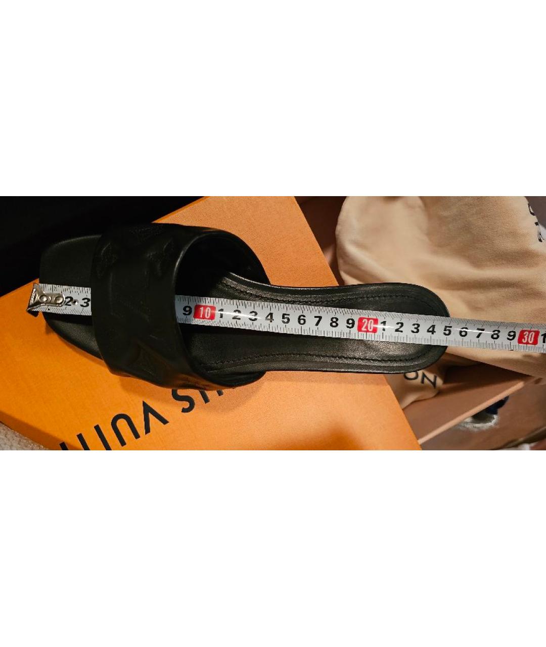 LOUIS VUITTON Черные кожаные шлепанцы, фото 5