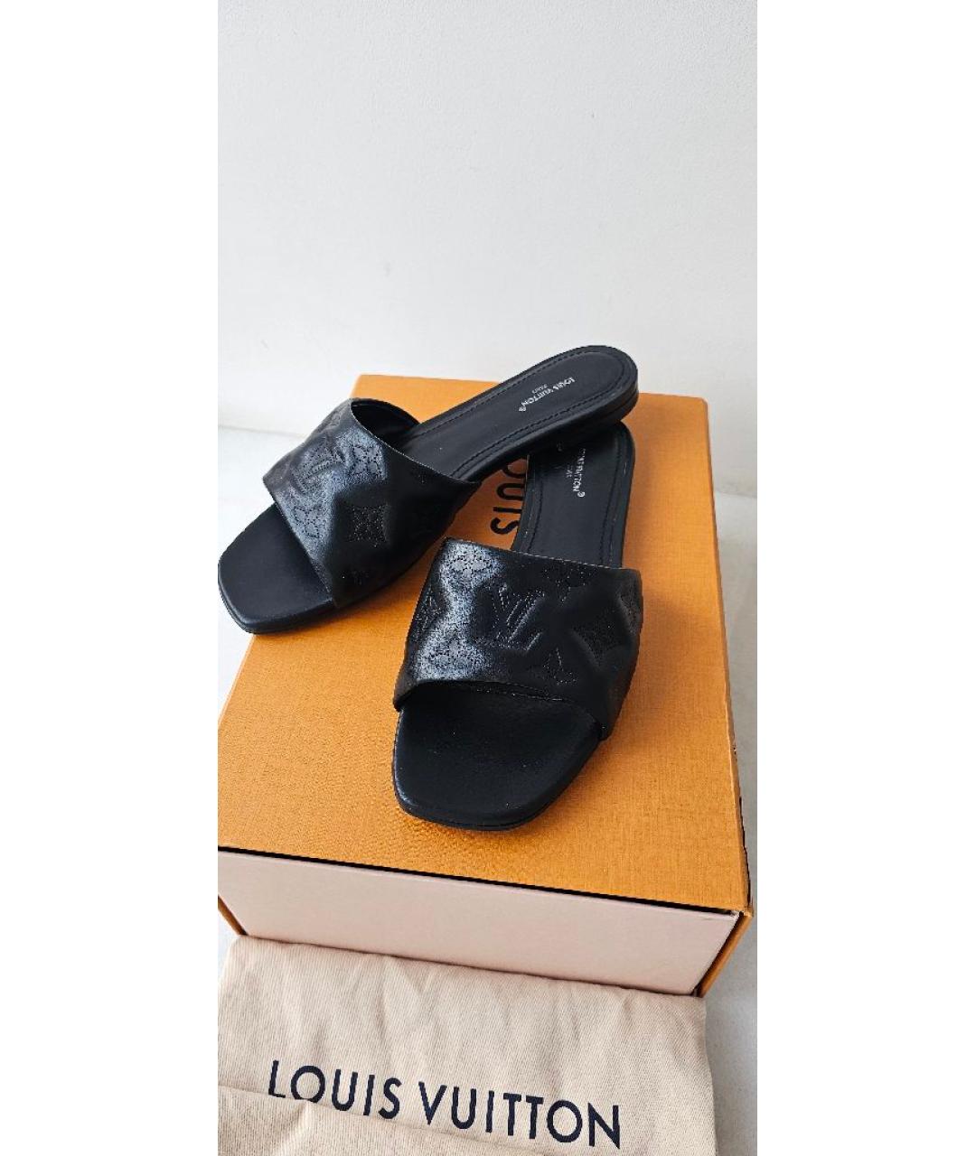LOUIS VUITTON Черные кожаные шлепанцы, фото 6