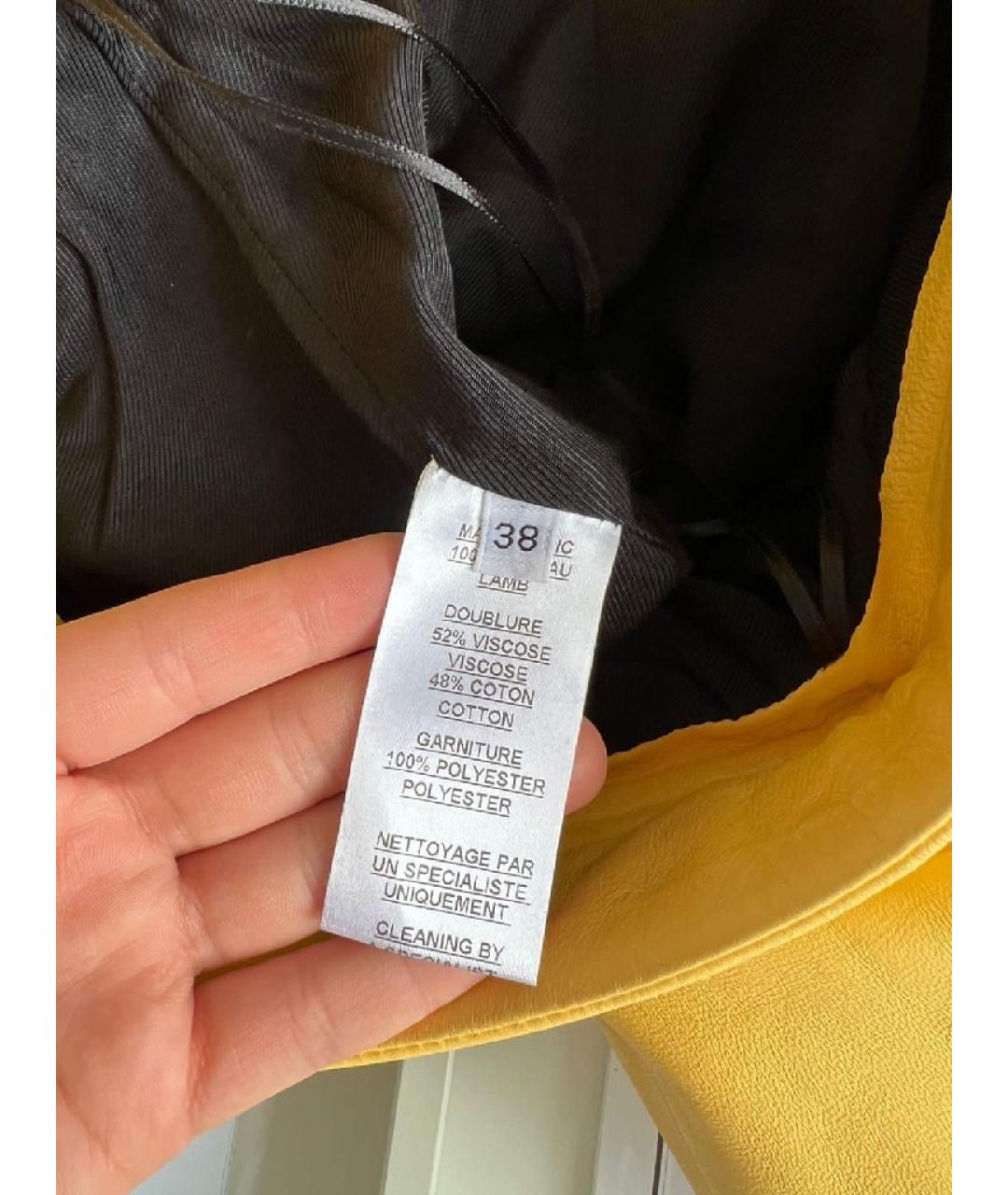 BALMAIN Желтая кожаная юбка мини, фото 5