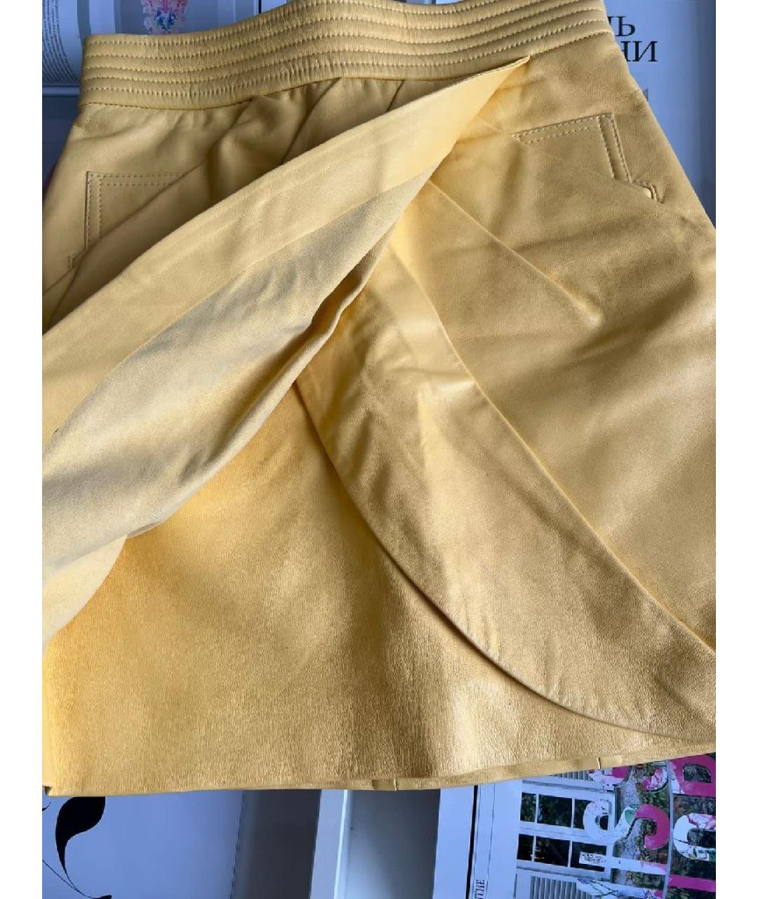 BALMAIN Желтая кожаная юбка мини, фото 3