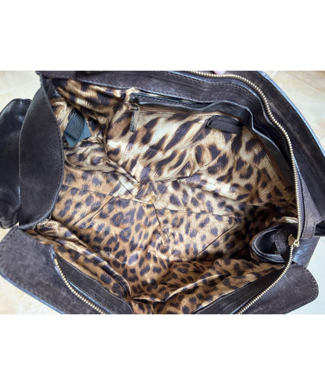 ROBERTO CAVALLI Коричневая кожаная сумка с короткими ручками, фото 4