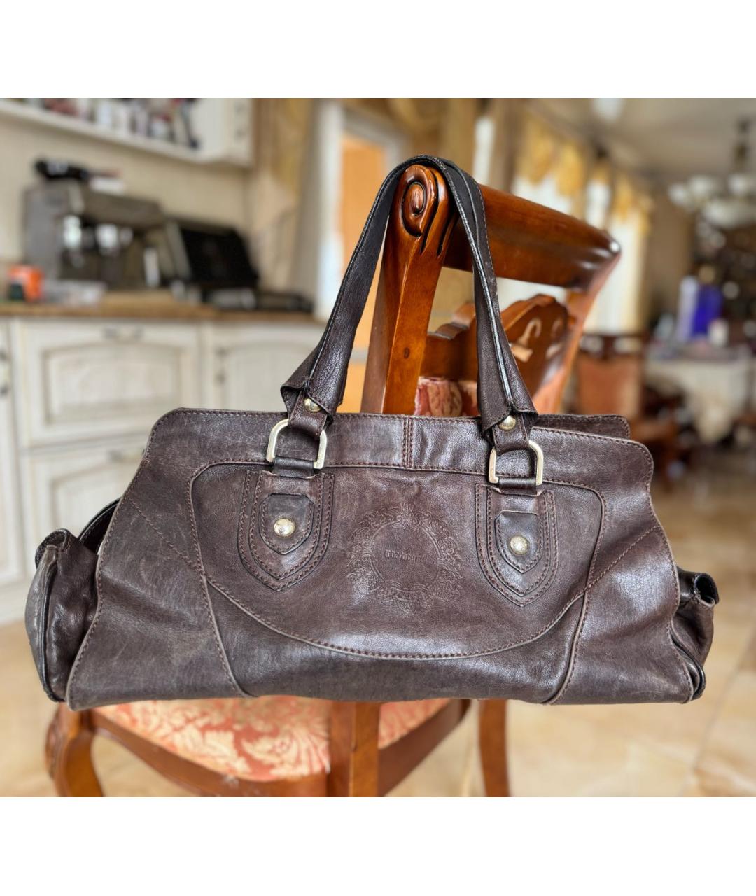 ROBERTO CAVALLI Коричневая кожаная сумка с короткими ручками, фото 9