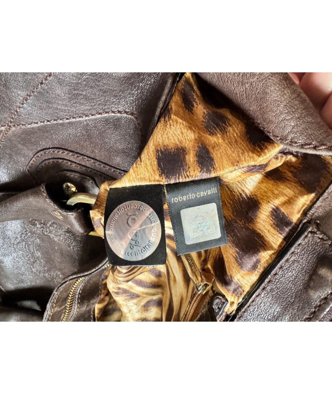 ROBERTO CAVALLI Коричневая кожаная сумка с короткими ручками, фото 8