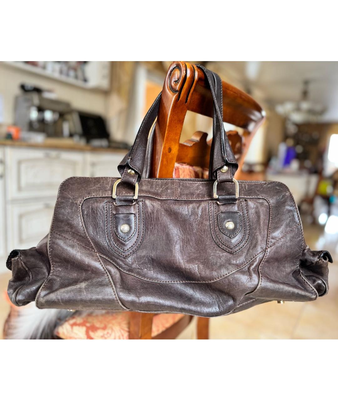 ROBERTO CAVALLI Коричневая кожаная сумка с короткими ручками, фото 2