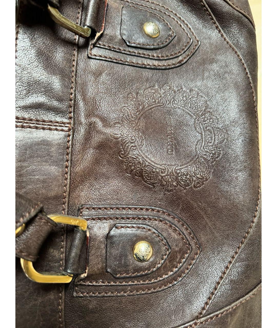 ROBERTO CAVALLI Коричневая кожаная сумка с короткими ручками, фото 5