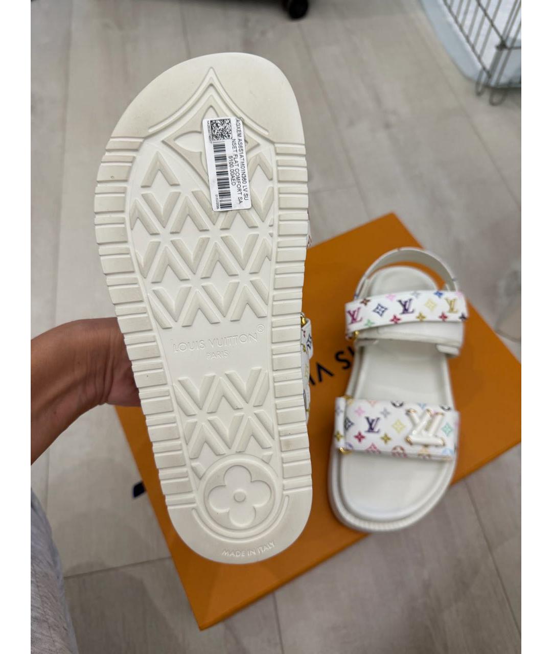 LOUIS VUITTON Белые кожаные сандалии, фото 4