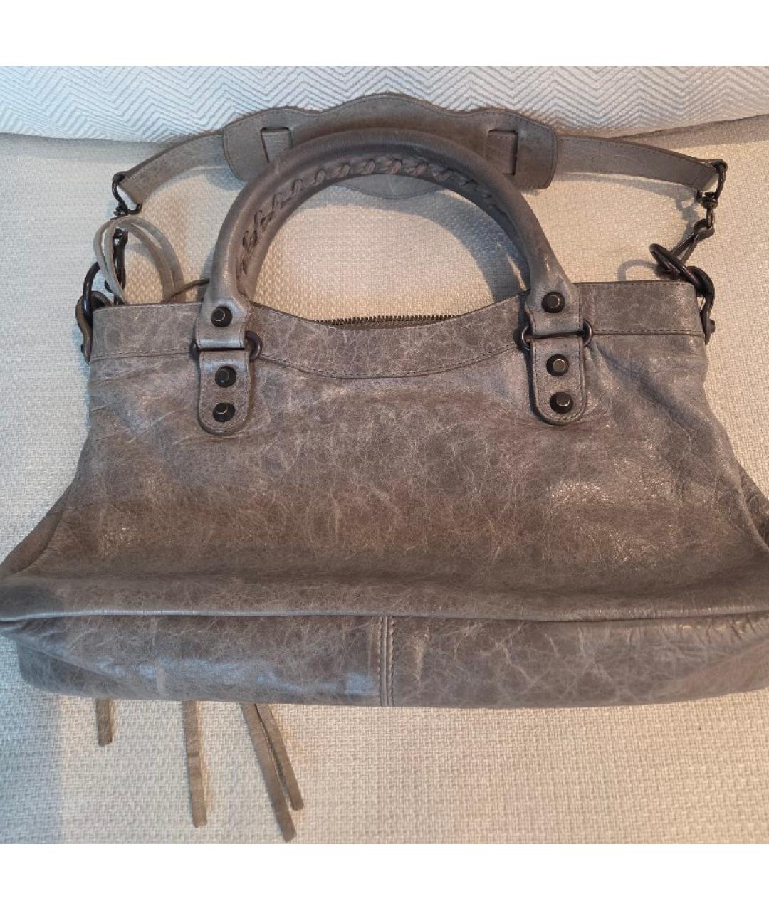 BALENCIAGA Серая кожаная сумка с короткими ручками, фото 3