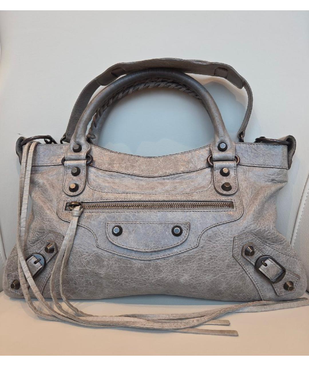 BALENCIAGA Серая кожаная сумка с короткими ручками, фото 9